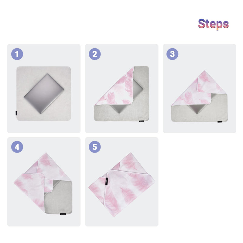 19.7 Inch Folding Protective Wrap for Camera Lens iPad Tablet Laptop Flash Telescope Hard Disk Switch Phone & More Devices, Self-Stick Wrapper Protector, Portable Travel Storage Pouch & Cleaning Cloth Pink Feather