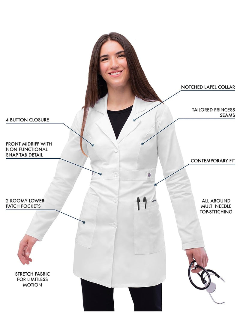 Adar Universal Stretch Lab Coat for Women - 36" Tab-Waist Lab Coat Medium White