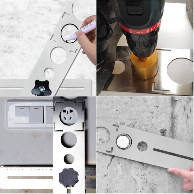 LYTIVAGEN Tile Angle Measuring Ruler Stainless Steel Adjustable Tile Hole Finder 25/40/45 mm Tile Tool Ruler Ceramic Tile Hole Punch Locator Ruler Ceramic Template Tool for Tilers Hole
