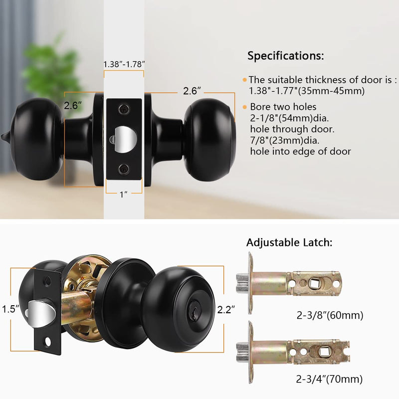 Probrico Black Entry with Key Door Lockset Knobs Flat Ball Keyed Entrance Lock Knobs 1 Pack
