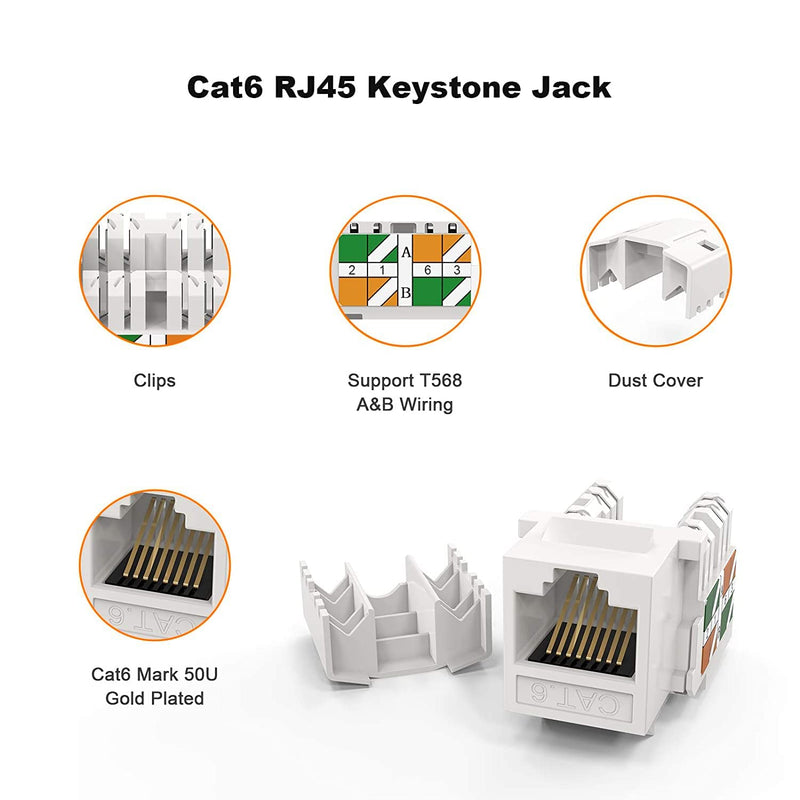 CableCreation Cat6 Keystone Jack RJ45 Keystone Jack, 60-Pack Keystone Cat6 Modular Female Connectors, White