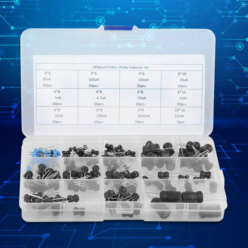 Bewinner Inductors 10uH-10mH 12 Values Choke Coils Assorted Kit Electronic Inductors With Special Guide Pin Structure Small Vertical Inductors Take Up Less Space