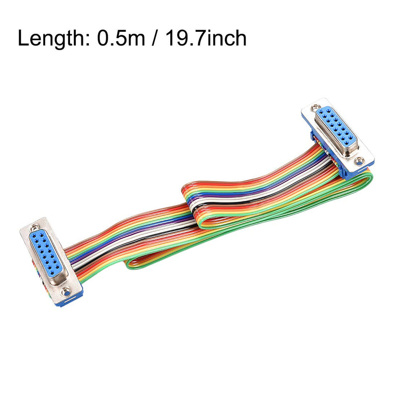 uxcell IDC Rainbow Wire Flat Ribbon Cable DB15 Female to DB15 Female Connector 2.54mm Pitch 19.7inch Length