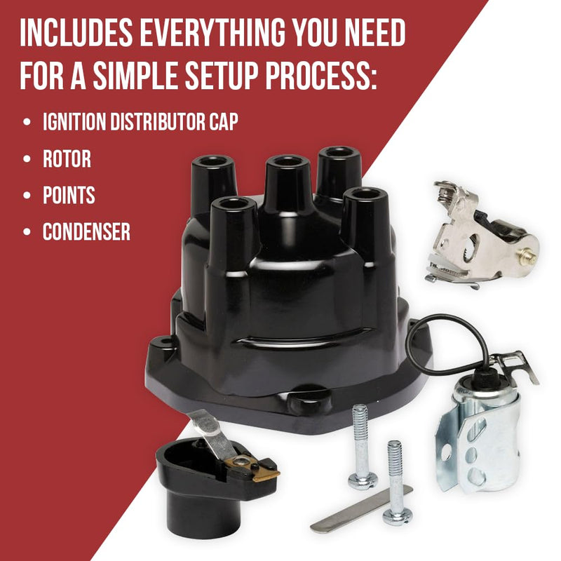 Ignition Distributor Cap, Rotor, Points, Condenser tune up Kit for Mercruiser 3.0 2.5 3.7 2.5L 3.0L 3.7L 393-9459Q1 Kit 1 (Cap, Rotor, Points, Condenser)