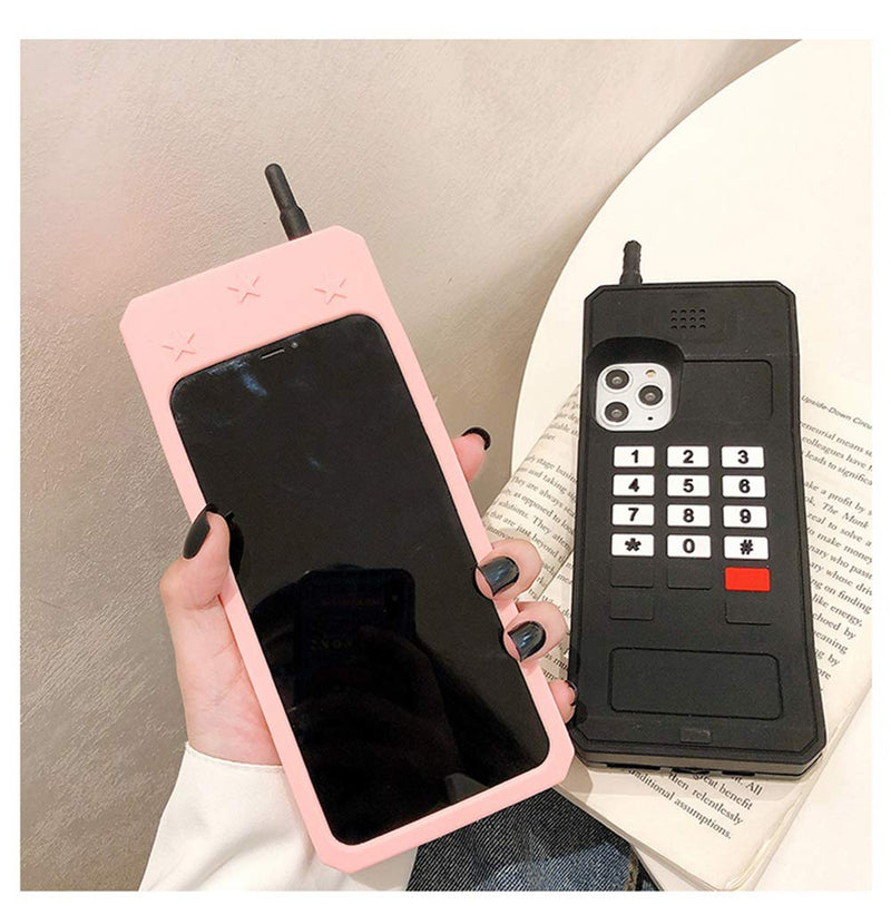 UnnFiko 3D Silicone Case Compatible with iPhone 14 Pro, Retro Classic Creative Soft Rubber Bumper Cover Cool Fun Thick Protective Stand Case (Retro Cellphone Pink, iPhone 14 Pro) Retro Cellphone Pink