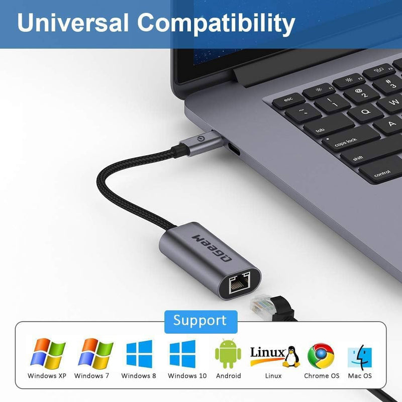 USB C to Ethernet Adapter, QGeeM Gigabit Ethernet to USB Type C, Thunderbolt 3/4 to RJ45 LAN Network Adapter Compatible for iPhone 15 Pro/max, MacBook Pro/Air, iPad Pro, Dell XPS etc-Classic Gray Classic Gray