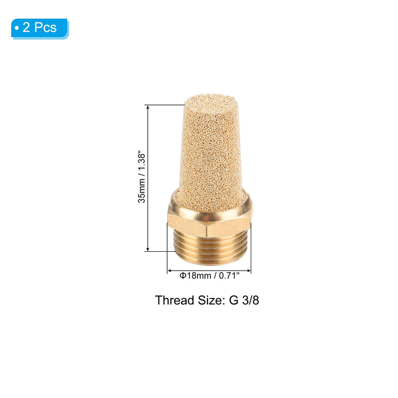 PATIKIL Compressed Air Silencer G 3/8, 2-Pack Sintered Bronze Brass Air Compressor Exhaust Silencer Filter Air Solenoid Valve Muffler Fit for, Golden