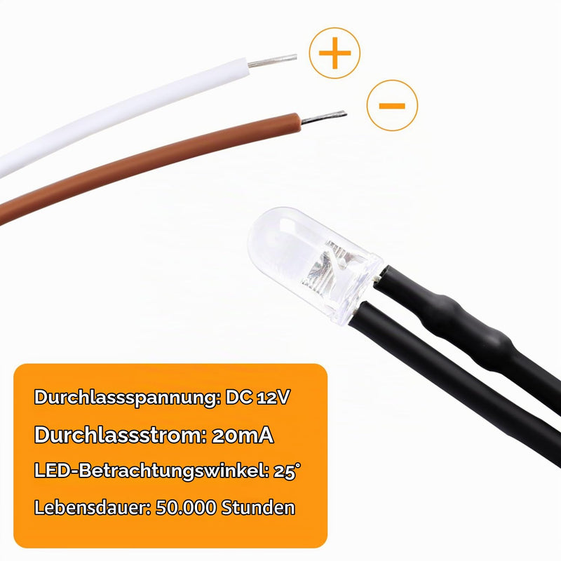 Pack of 30 5 mm 12 V Pre-Wired LED Diode Light, Warm White, 20 cm Pre-Wired Light + 30 Pieces 5 mm Plastic Diode Holder 5 mm. Warm White - 30 pieces