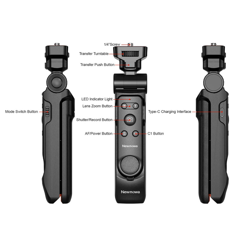 Newmowa Wireless Remote Control Shooting Grip & Mini Tripod for Sony ZV-1, ZV-1F, A7 III, A7R III, A9, A6100, RX100 VII, Canon EOS RP, EOS R, 6D Mark II, 800D, Nikon Z, Z6 II, Z50, COOLPIX A1000