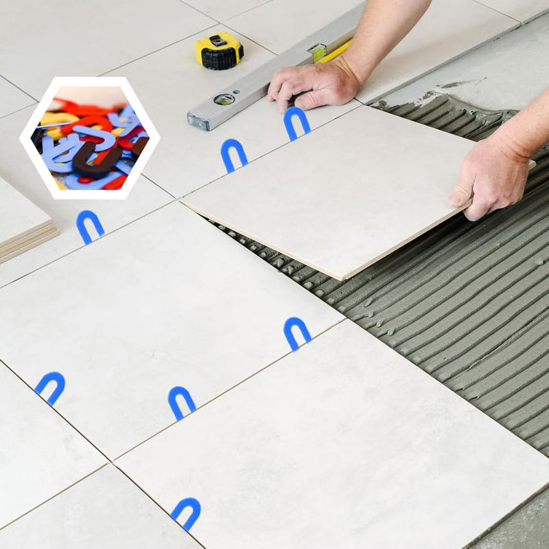 Plastic Shims Horseshoe-Shims for Leveling - 400PCS U Shaped Tile Spacers,Blue 1/16”, Red 1/8”, Yellow 3/16”, Black 1/4” 400