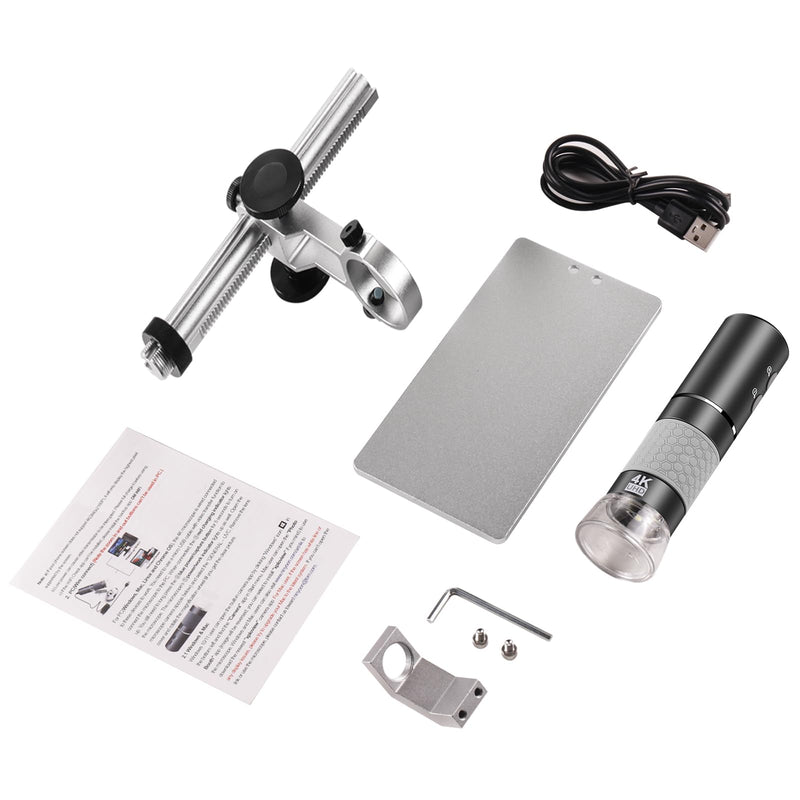 4K 3840x2160p WiFi Digital Microscope Camera with Adjustable Metal Stand, Wireless Portable Microscope for iPhone Android Phone and Windows Mac PC Gray