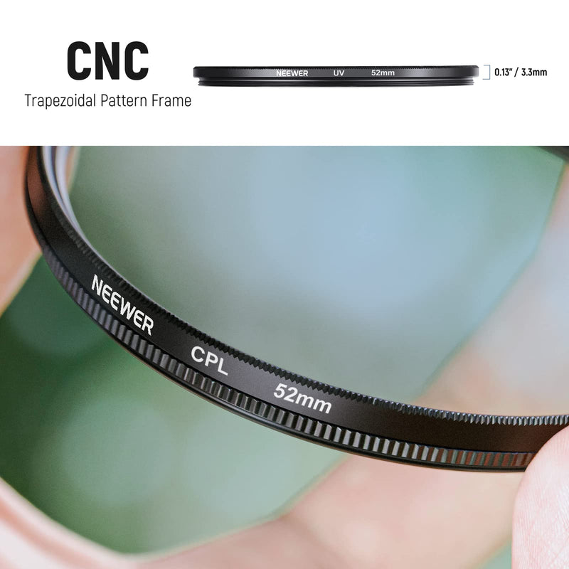 NEEWER 52mm ND Lens Filter Kit: UV, CPL, FLD, ND2, ND4, ND8, Lens Hood and Lens Cap Compatible with Canon Nikon Sony Panasonic DSLR Cameras with 52mm Lens