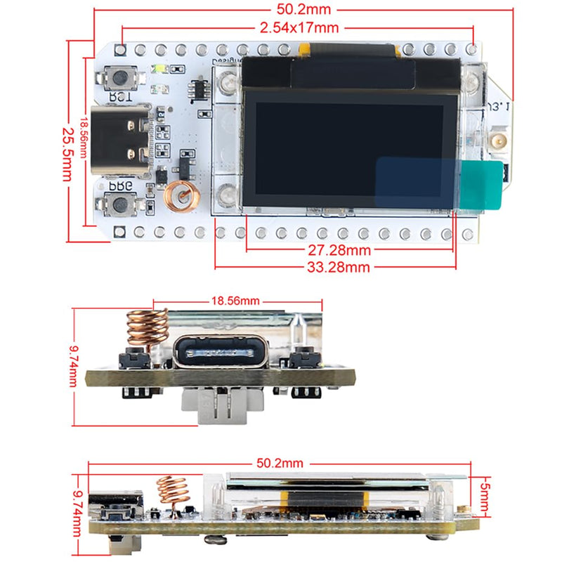 915MHz LoRa ESP32 OLED Board V3 + LoRa Antenna U.FL to SMA for Meshtastic LoraWan IOT (Pack of 2), not Compatible with Heltec LoRa 32 V2