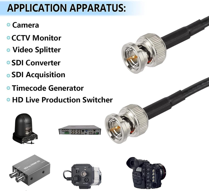Superbat 3G/6G SDI Cable 16ft Thin BNC Male to BNC Male Belden 1855A SDI Video Cable 75 Ohm for HD CCTV Monitor Livestream Cameras Splitter Security Camera DVR etc. 1pcs straight