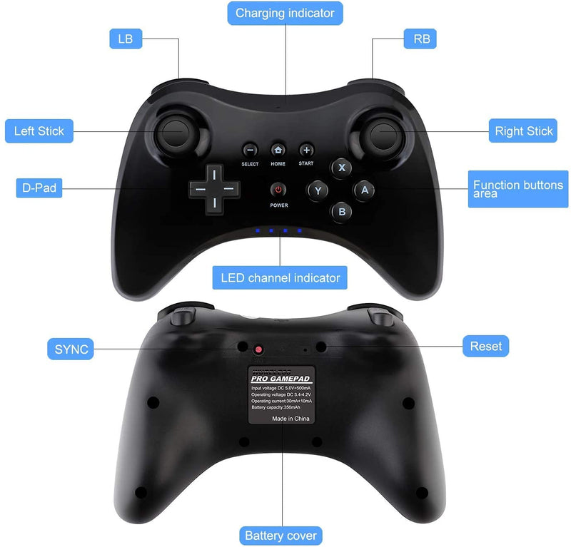 Wireless Bluetooth Dual Analog Joystick for Nintendo Wii U Pro Controller Gamepad.