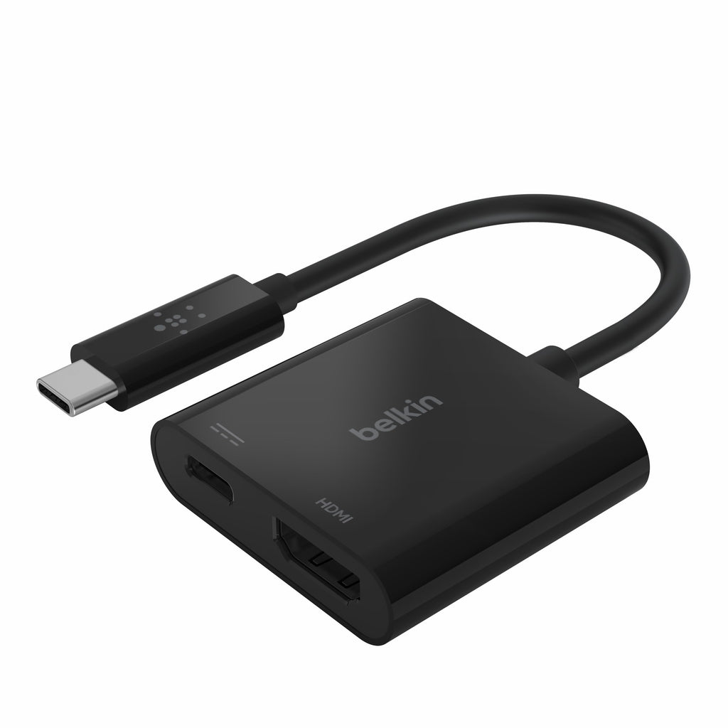 Belkin USB C to HDMI Adapter + USBC Charging Port to Charge While You Display, Supports 4K UHD Video, Passthrough Power up to 60W for Connected Devices, Compatible with MacBook, iPad, Windows USB-C to HDMI + Charging