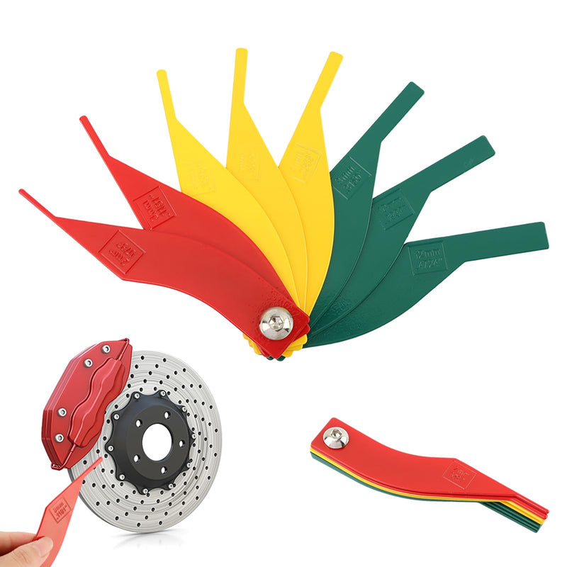 8 Pcs Brake Lining Thickness Gauge, Car Automotive Brake Pad Measuring Ruler Tool, Measuring Disc and Drum Brake Pad Gauge, Color-Coded, SAE & Metric