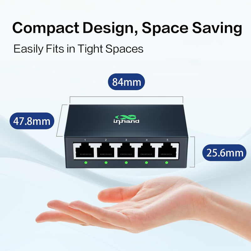 InHand ES220 Unmanaged Switch with One-Click VLAN | 5-Port Gigabit Ethernet Hub with 52W Power Output | Fanless Metal Case for Security Cameras, VoIP Phones & WiFi AP (5-Port Gigabit PoE Switch) 5-Port Gigabit PoE Switch