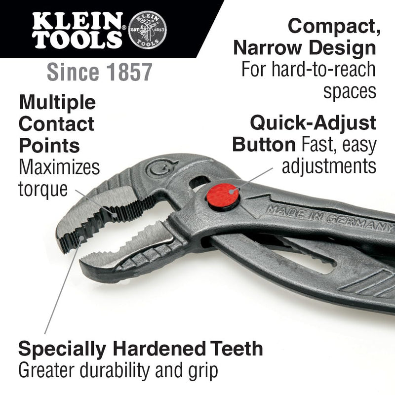 Klein Tools D504-10B Pump Pliers, Quick-Adjust Tongue and Groove Klaw Water Pump Pliers, 10-Inch