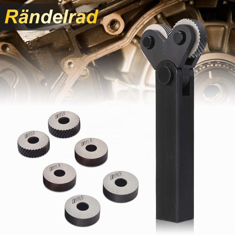 7-Piece Knurling Tool Set, 9SiCr Steel, 0.5/1/2 mm, Diagonal + Linear Knurling Wheels, for Lathe, Metalworking, Non-Slip