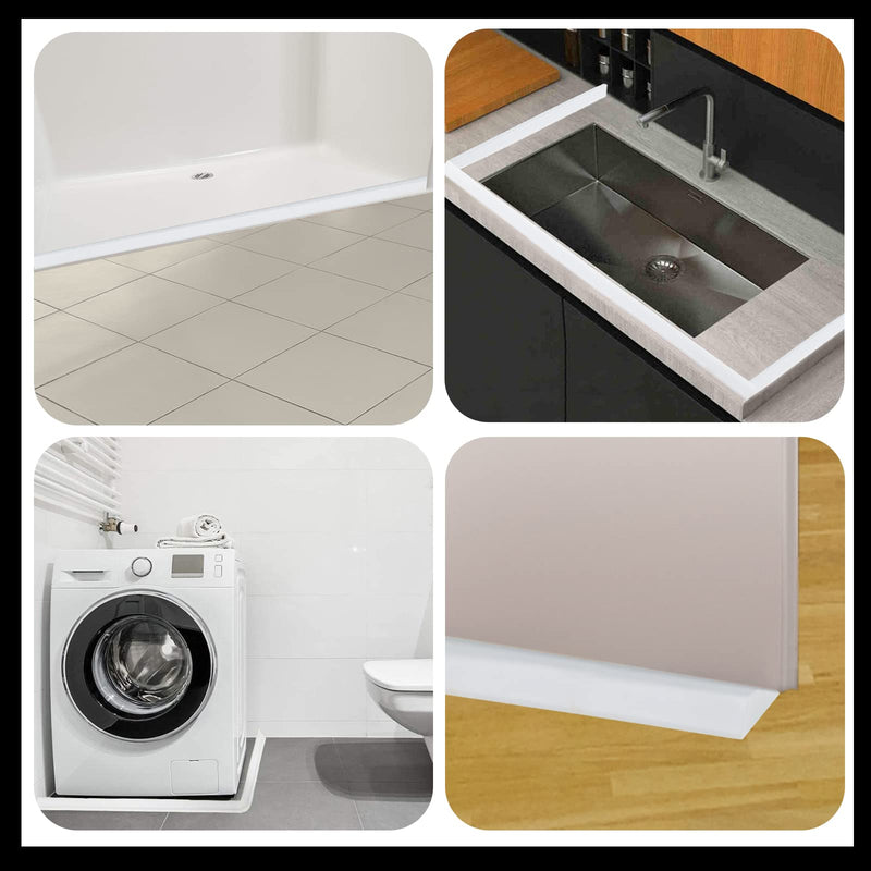 Raycity Collapsible Shower Threshold Water Dam Barrier,Shower Door and Kitchen Water Strip Dam Shower Guard for Dry And Wet Separation Caulk Seal Strip Edge Trim(67Inches/White) 67Inches 0.54" High/White