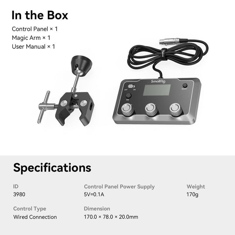 SmallRig COB Video Light Control Panel for RC 350 / RC 450 / RC220 PRO, with 2 "LCD Screen Display, Clamping Magic Arm for Live Streaming, Video Recording-3980