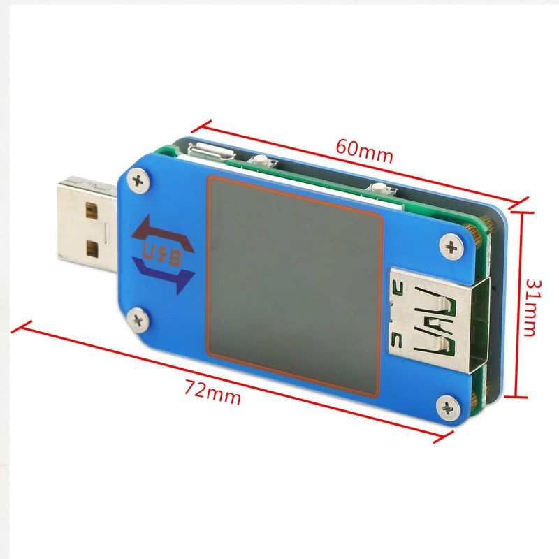 DROK USB Power Meter, DC 4-24V 5A LCD USB A&C Voltage Current Display USB Tester Multimeter, Test Speed of Charger Cables, Capacity of Power Bank, QC 2.0 3.0 Blue USB-A&USB-C Pro