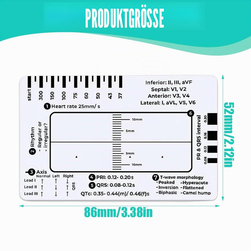ECG 7 Level Ruler Card for ECG/ECG Interpretation, Portable Bag, Plastic, 85.6 mm x 53.98 mm, Medical Instrument, Simple Plastic Construction, ECG 7 Step Ruler, Pack of 2