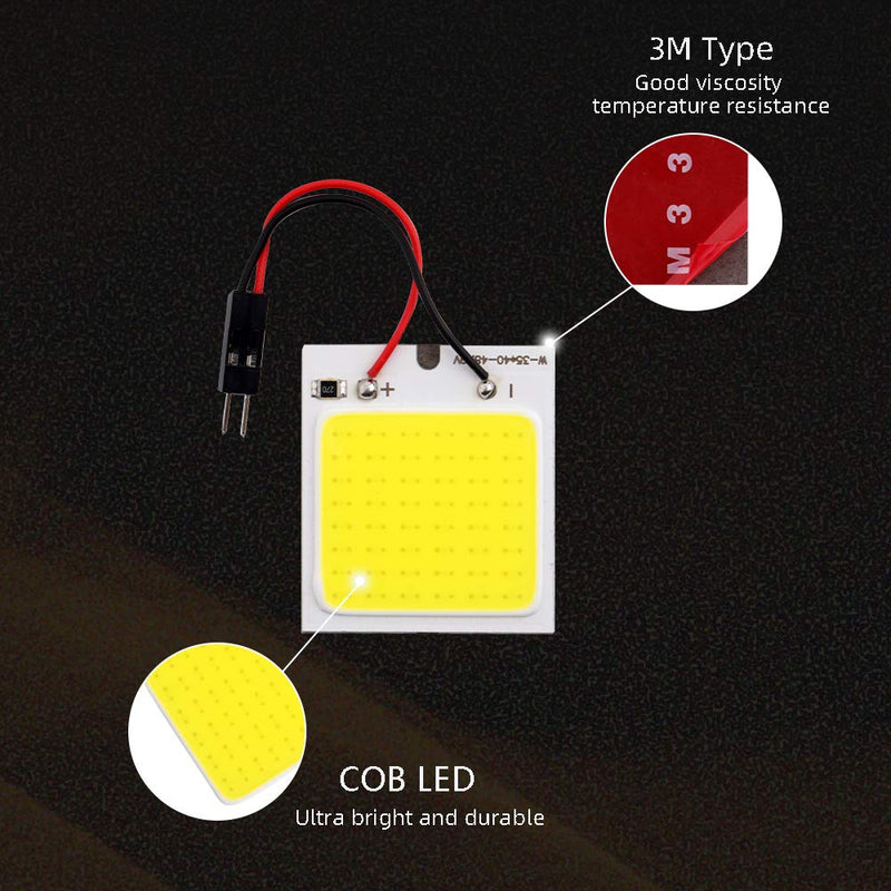 GrandviewTM COB 10-Pack 48-SMD DC12V LED Panel Dome Lamp Auto Car Interior Reading Plate Light Roof Ceiling Interior Wired Lamp With 10x BA9S T10 Festoon Adapters 10-Pack-COB 48SMD