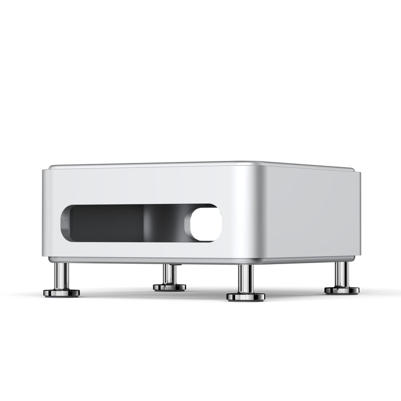 Mac mini M4 Box Holder with Power Switch, a Tailored Aluminum Stand case with Open Space airflows, Horizontal Space-Saving Design, Patent Pending - (Silver) Silver