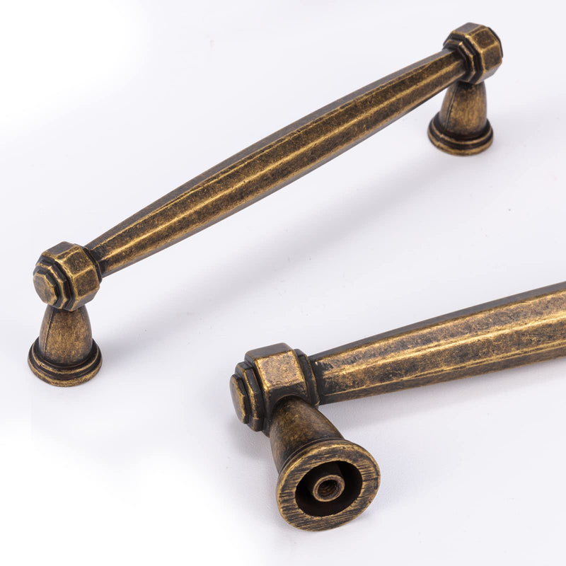5Inch Antique Drawer Pulls, 6 Pack Antique Brass Cabinet Hardware, Solid Vintage Dresser Pulls, Aged Gold Brass Drawer Handles, Zinc Alloy. antique pulls 6pcs