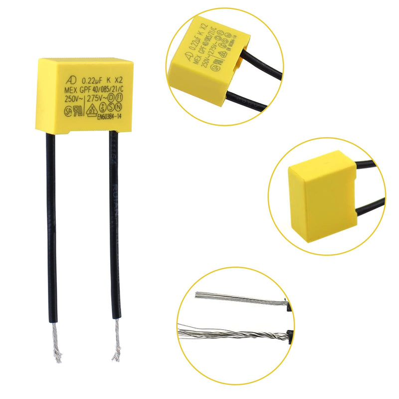 Pack of 10 LED suppressor capacitors for flashing, capacitor X2, non-outgoing LED lamps, suppression capacitor 0.22µF 275V