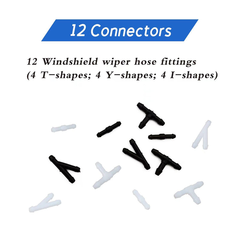 Windshield Washer Hose Kit, 4 Meter Washer Fluid Hose with 12 Pcs Hose Connectors, Suitable for Most Car Windshield Washer Tubing