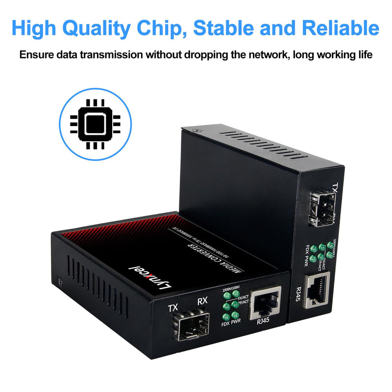 Gigabit Ethernet Media Converter, Multimode Dual LC Fiber SFP to RJ45 Converter, for 10/100/1000Base-TX to 1000Base-SX with a SFP Transceiver, MMF 850nm, up to 550m Gigabit Multi Mode LC