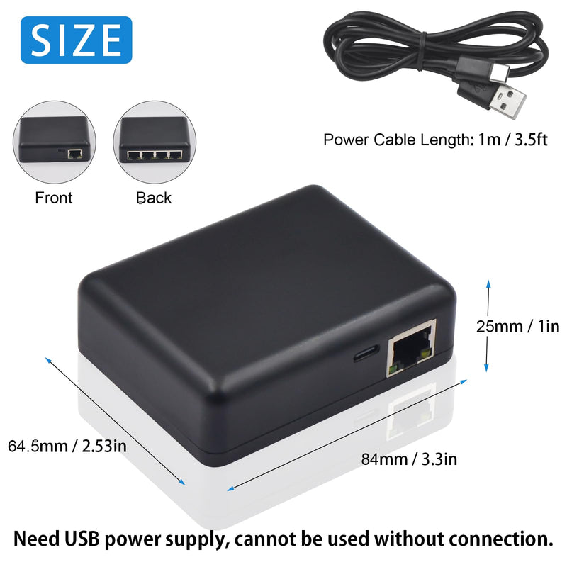 Poyiccot RJ45 Ethernet Splitter 1000mbps, High Speed Ethernet Splitter 1 to 4, Gigabit RJ45 Network Adapter with USB Power Cable for Cat5, Cat6, Cat7 [4 Devices Simultaneous Networking] Black RJ45 1 to 4