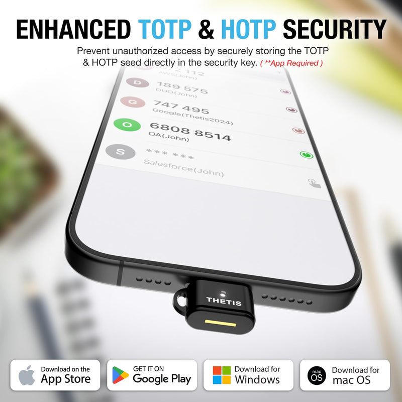 Thetis Nano-C FIDO2 Security Key Hardware Passkey Device with USB Type C, TOTP/HOTP, FIDO2.0 Two Factor Authentication 2FA MFA, Works with Windows/mac/iOS/Android/Linux/Gmail/Facebook/GitHub/Coinbase