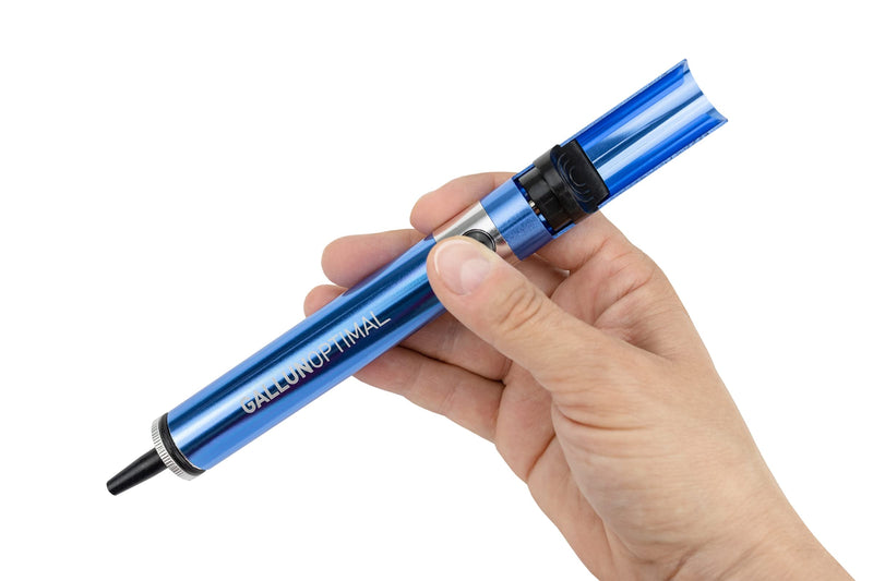 GALLUNoptimal professional desoldering pump all-metal housing in blue with ESD Teflon tip and high suction power all-metal design