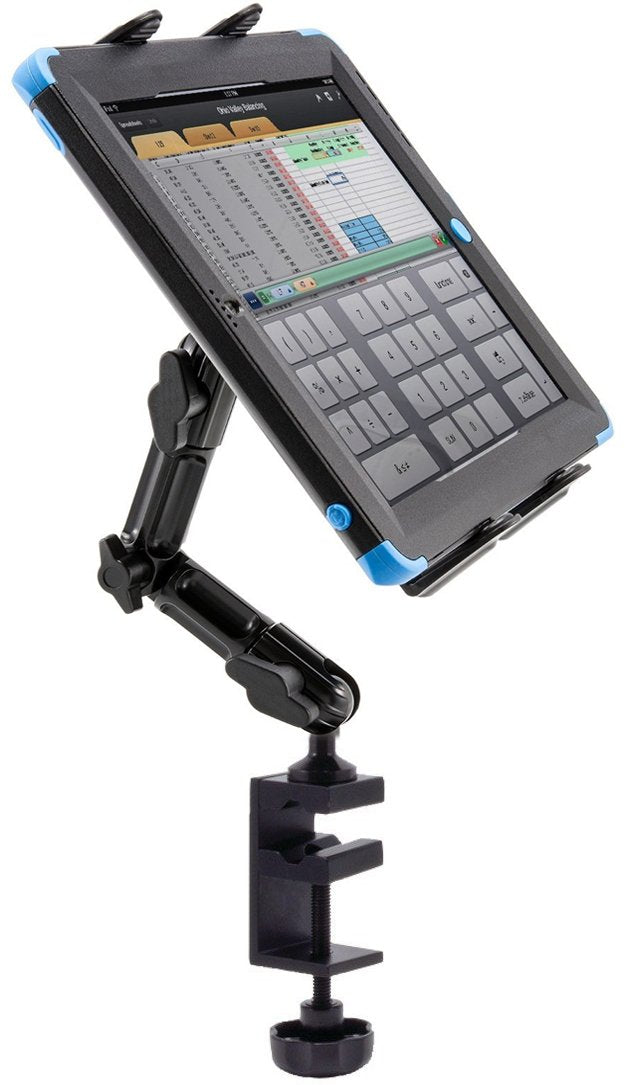 ChargerCity Heavy Duty 4-Way Adjust Aluminum Alloy Pole/Bar Cymbal Mic Microphone Stand Podium Tablet Holder Clamp Mount for iPad Pro Air Mini Galaxy Tab Surface Book Pro Pixel
