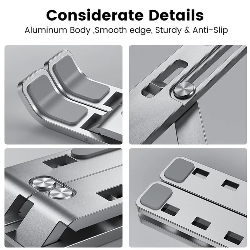 Laptop Stand, Computer Tablet Stand Laptop Holder Riser Ergonomic Aluminum Adjustable 6 Angle Foldable Portable Desktop Holder Compatible with MacBook,iPad, HP, Dell, Lenovo 10-15.6”- Silver