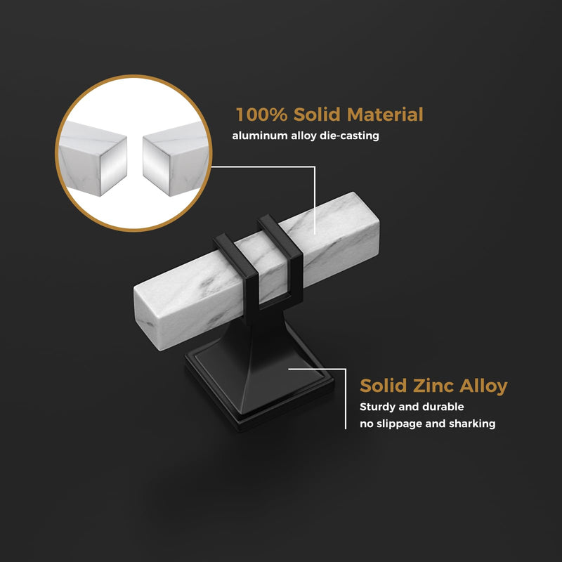 Haliwu 10 Pack Kitchen Cabinet Knobs Black and White Marble Grain Knobs Dresser Drawer Handles Kitchen Cabinet Pulls, 2 Tone Square T Bar Hardware T-bar Knob White Marble & Black