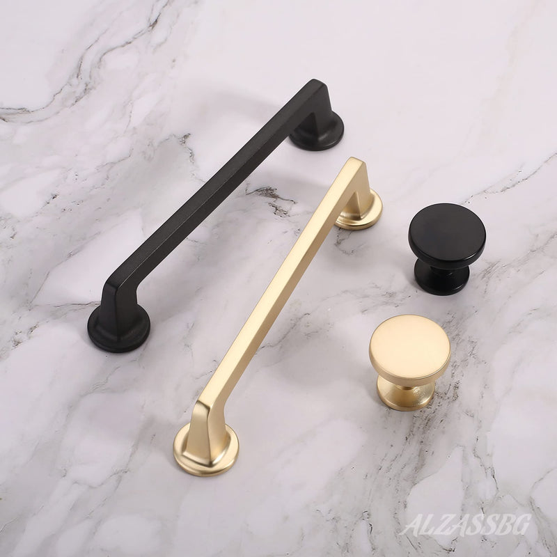 Alzassbg Brushed Brass Round Cabinet Knobs 10 Pack, AL6044BB | 1.1 Inch(30mm) Diameter, Single Hole Knob, Decorative Hardware Pulls, for Cabinets and Drawers