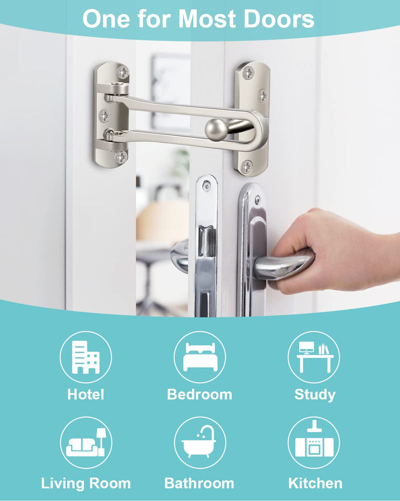 Door Lock Latch for Home Security - Swing Bar Door Guard for Front and Inside Door, Safety Childproof Reinforcement Door Stopper for Kids Home Hotel Apartment, Thicken Aluminium Alloy 2 Silver