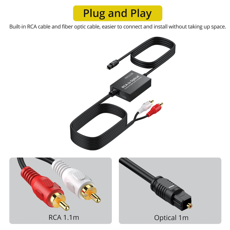 PROZOR Analog to Digital Audio Converter Cable Analogue Signals Into Toslink SPDIF Optical Digital Signals (RCA to Optical) + (3.5mm to Optical)