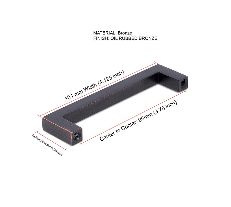 BirdRock Home Square Contemporary Handle - Oil Rubbed Bronze - 10 Pack - 3.75 Inch Kitchen Cupboard Furniture Cabinet Hardware Drawer Dresser Pull Trad 10 Pieces