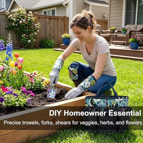 8-Piece Floral Garden Tool Set with Knee Pads & Gloves