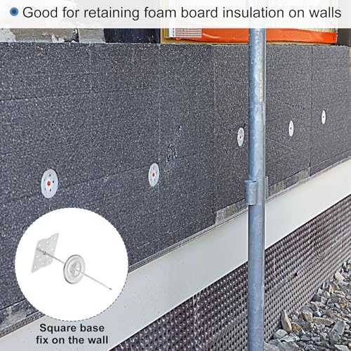PATIKIL 50mm Perforated Insulation Pins with Round Washer,100 Sets 2in Insulating Nails Wall Plug for Fixing Foam Boards to Wall or Ceiling
