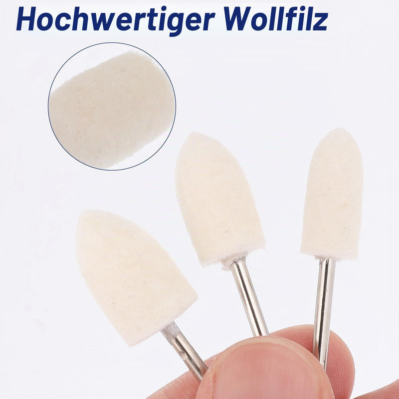 Pack of 30 Wool Felt Polishing Discs, Wool Felt Mandrell with 1/8 Inch Shaft for Rotary Tool, Felt Polishing Attachments for Polishing Jewellery, Metal, Glass and Fine Processing (3 Sizes, 8/10/12 mm)