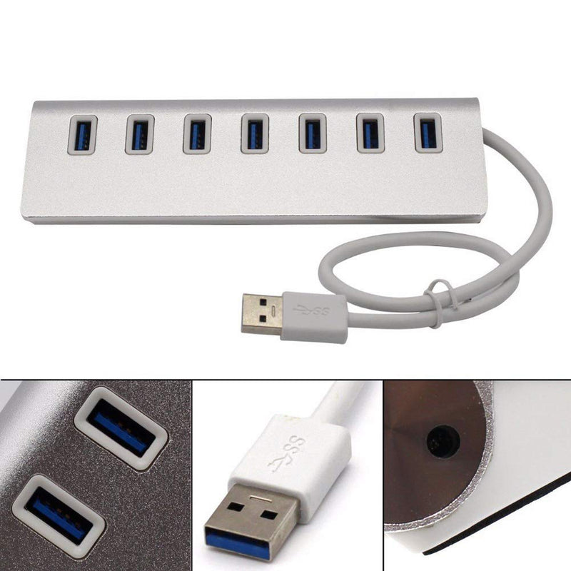 USB Hub,Aluminum 7-Port Compact Portable Super Speed USB 3.0 Data Hub for iMac MacBook PC Laptop
