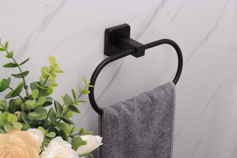 TocTen 2 Pieces Towel Ring/Hand Towel Rack - Thicken SUS304 Stainless Steel Bathroom Hand Towel Holder Heavy Duty Unique Oval Hand Towel Hanger Wall Mounted for Bathroom Kitchen Sink（Matte Black） Matte Black 7.88 Inch without Shelf (2 Pack)