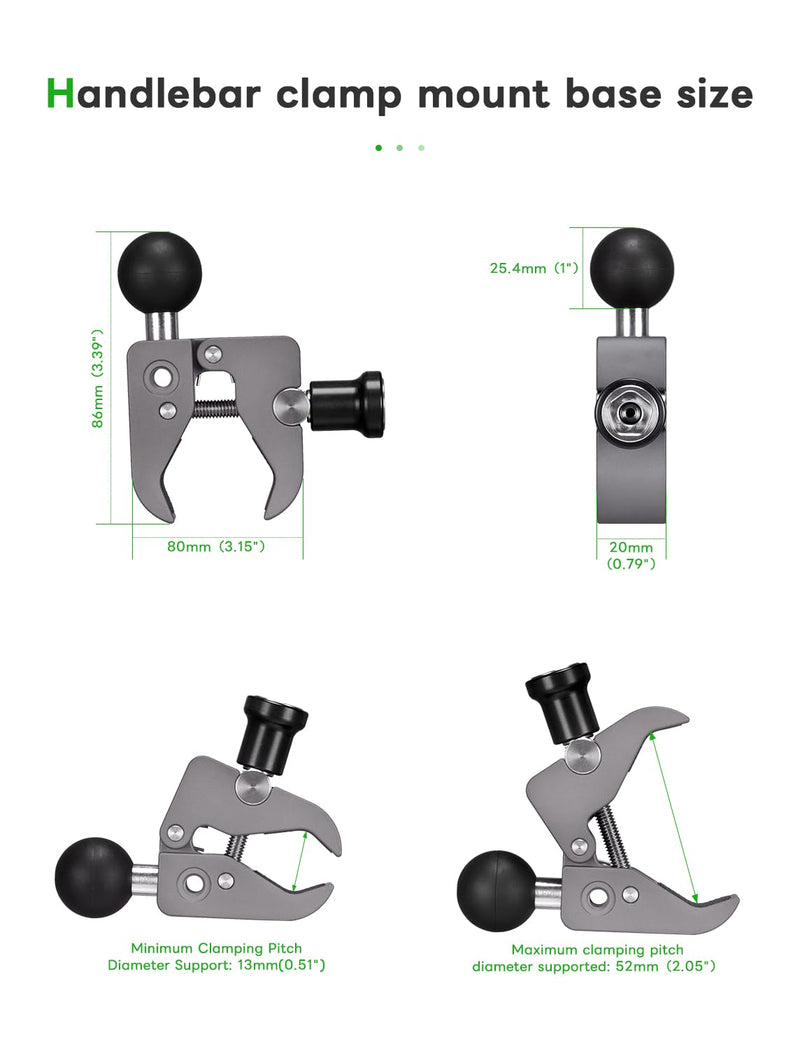 FANAUE CC-04F Anti-theft Handlebar Base Mount Strong Rod Clamp with 1 Inch Ball Head for Rails 0.5" to 2.0" Diameter, Compatible with RAM Mounts B Size Double Socket Arm & Bike Motorcycle Phone Holder